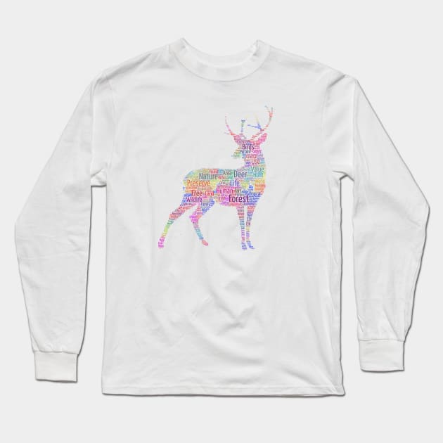 Deer Forest Silhouette Shape Text Word Cloud Long Sleeve T-Shirt by Cubebox